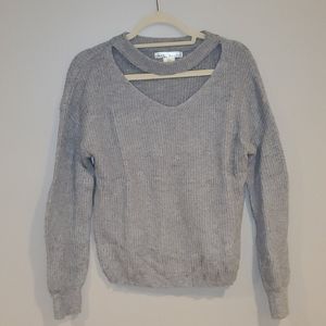 Kaisley Gray Sweater with Choker Neck detail